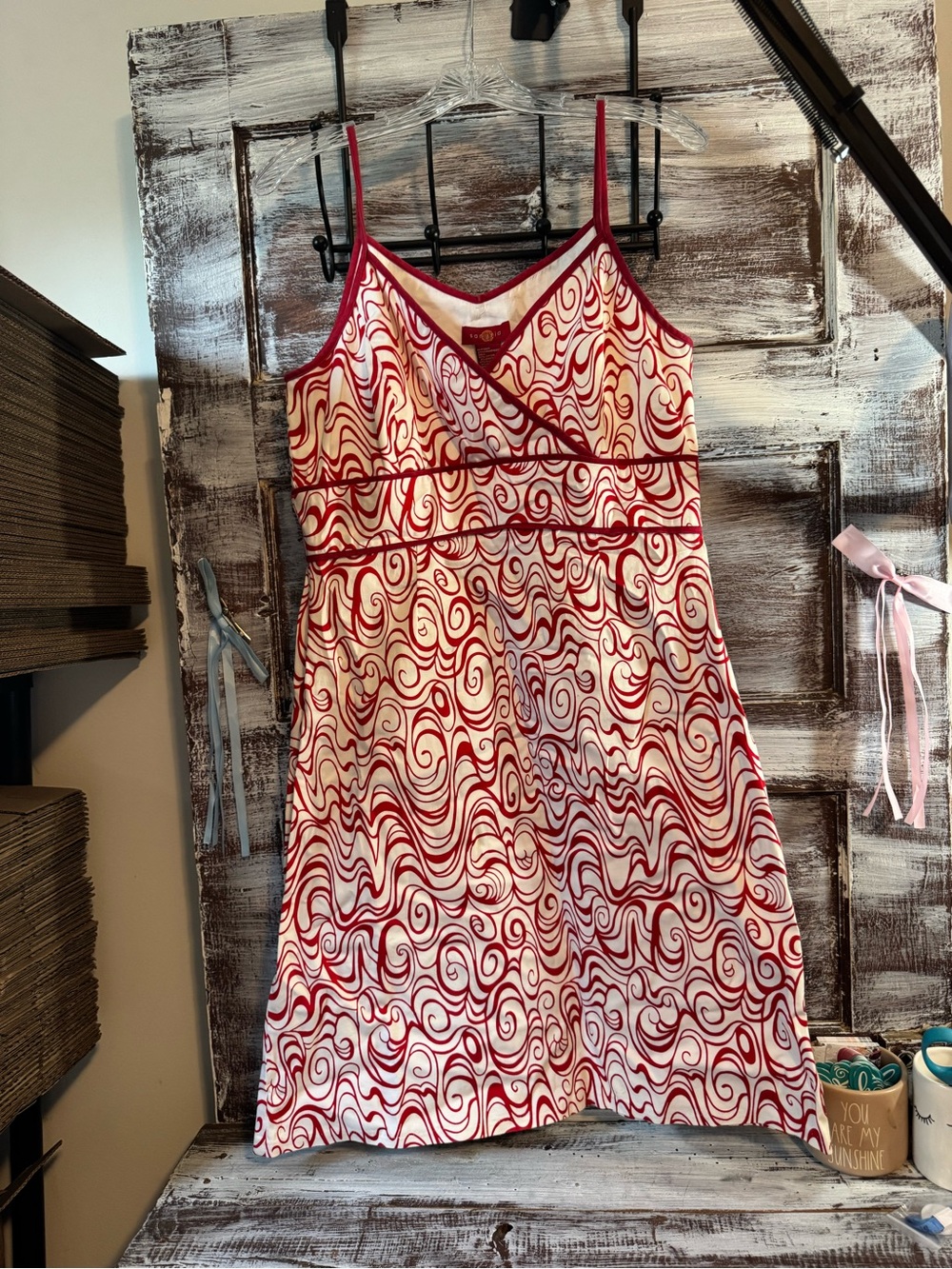 Signature by Sangria Red and White Swirl Chemise Slip Dress